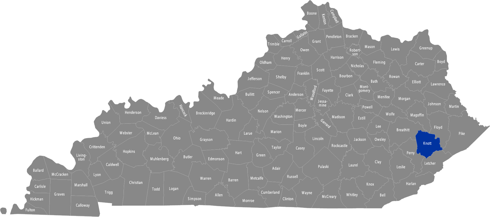 State of Kentucky map with Knott County highlighted&nbsp;